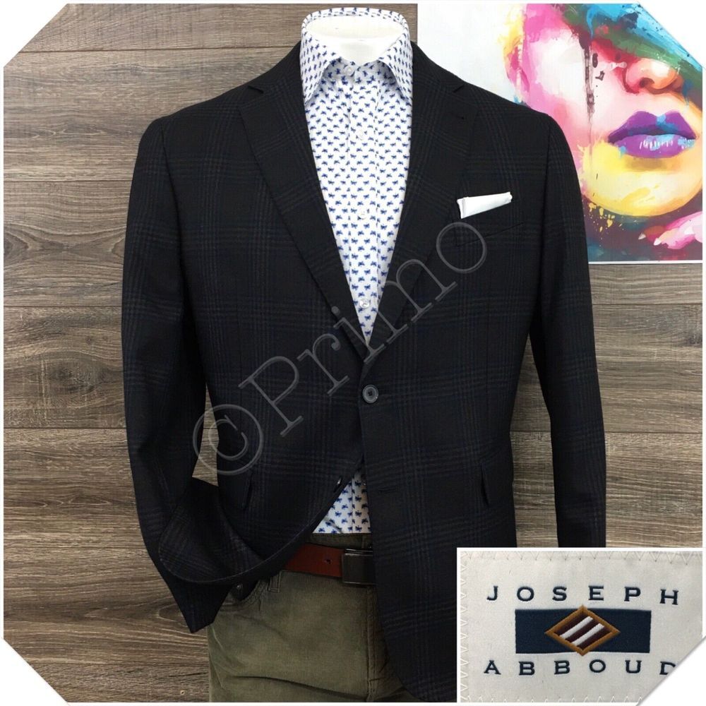 JOSEPH ABBOUD Mens Blazer Sport Coat Casual Jacket Size 44R Gray Blue Wool Suit